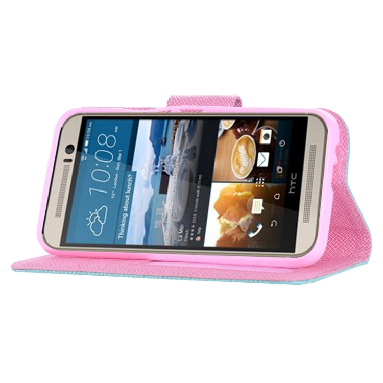 Cross Texture Contrast Color PU Flip Leather Case with Holder & Card Slots & Wallet & Lanyard for HTC One M9