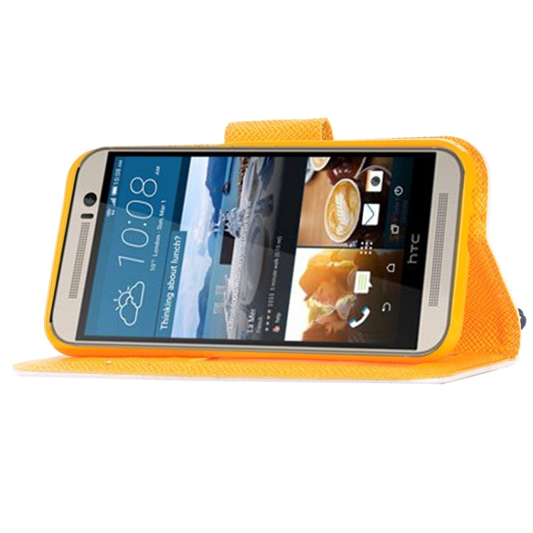 Cross Texture Contrast Color PU Flip Leather Case with Holder & Card Slots & Wallet & Lanyard for HTC One M9