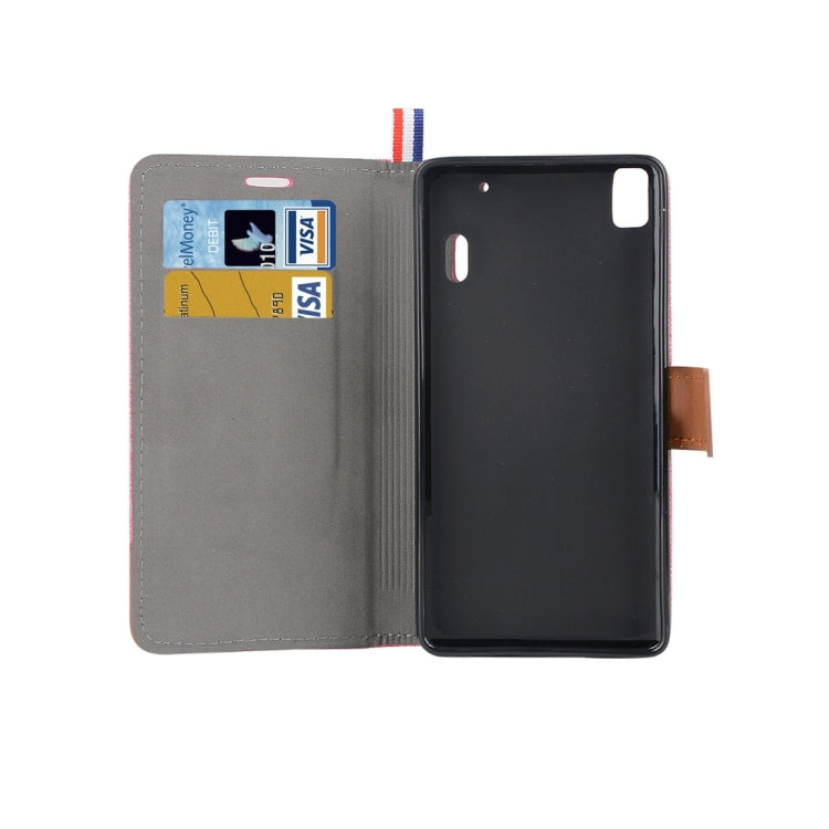 Denim Texture Horizontal Flip Leather Case with Magnetic Snap & Card Slots & Holder & Sling for Lenovo A7000