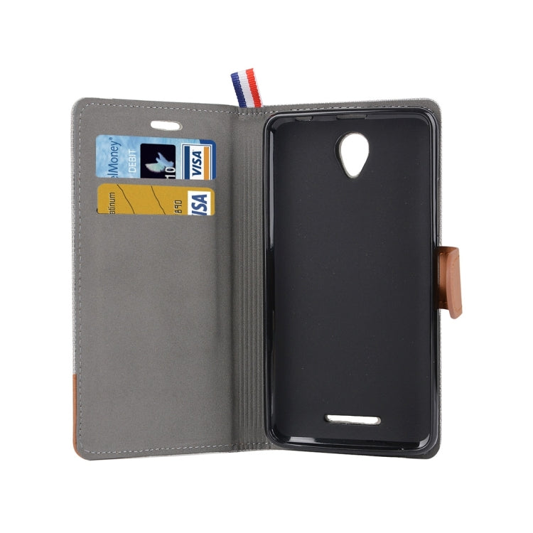 Denim Texture Horizontal Flip Leather Case with Magnetic Snap & Card Slots & Holder & Sling for Lenovo A5000