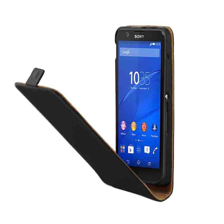 Vertical Flip Magnetic Button Leather Case for Sony Xperia E4(Black)