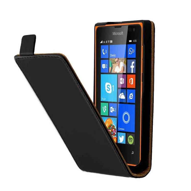 Vertical Flip Magnetic Button Leather Case for Microsoft Lumia 435(Black)