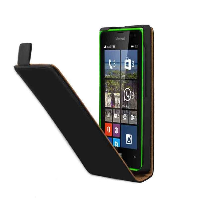 Vertical Flip Magnetic Button Leather Case for Microsoft Lumia 532(Black)