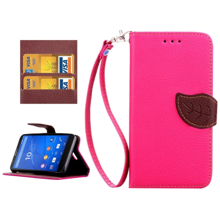 Leaf Magnetic Snap Litchi Texture Horizontal Flip Leather Case with Card Slots & Wallet & Holder & Lanyard for Sony Xperia E4