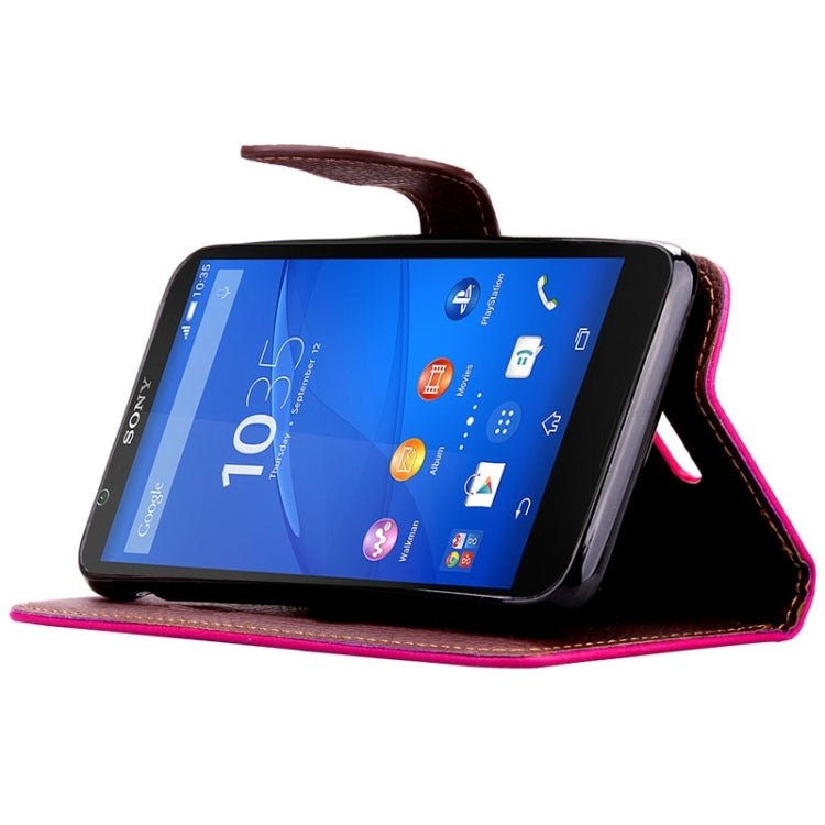 Leaf Magnetic Snap Litchi Texture Horizontal Flip Leather Case with Card Slots & Wallet & Holder & Lanyard for Sony Xperia E4