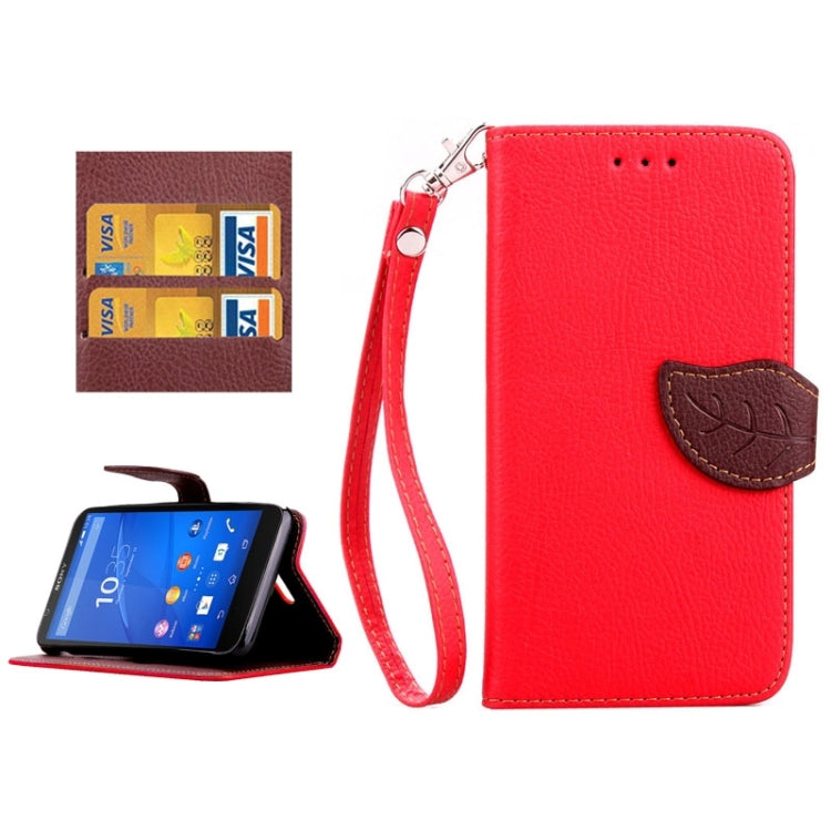 Leaf Magnetic Snap Litchi Texture Horizontal Flip Leather Case with Card Slots & Wallet & Holder & Lanyard for Sony Xperia E4
