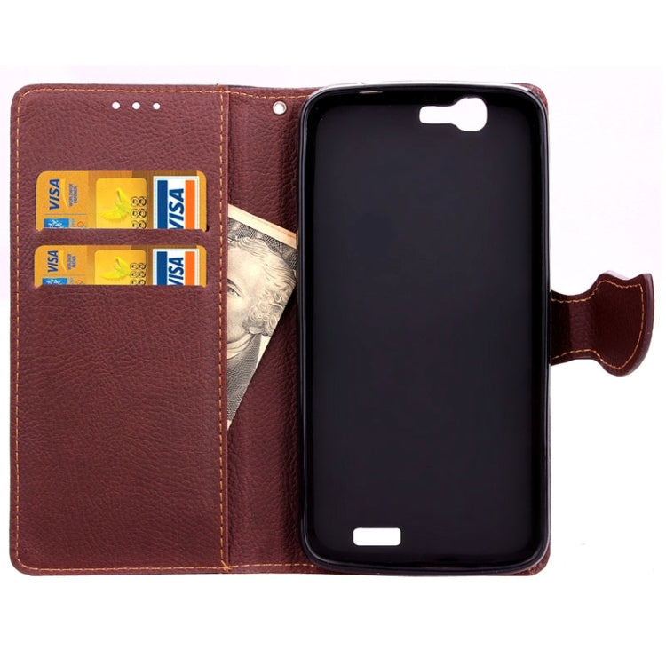 Leaf Magnetic Snap Litchi Texture Horizontal Flip Leather Case with Card Slots & Wallet & Holder & Lanyard for Huawei Ascend G7