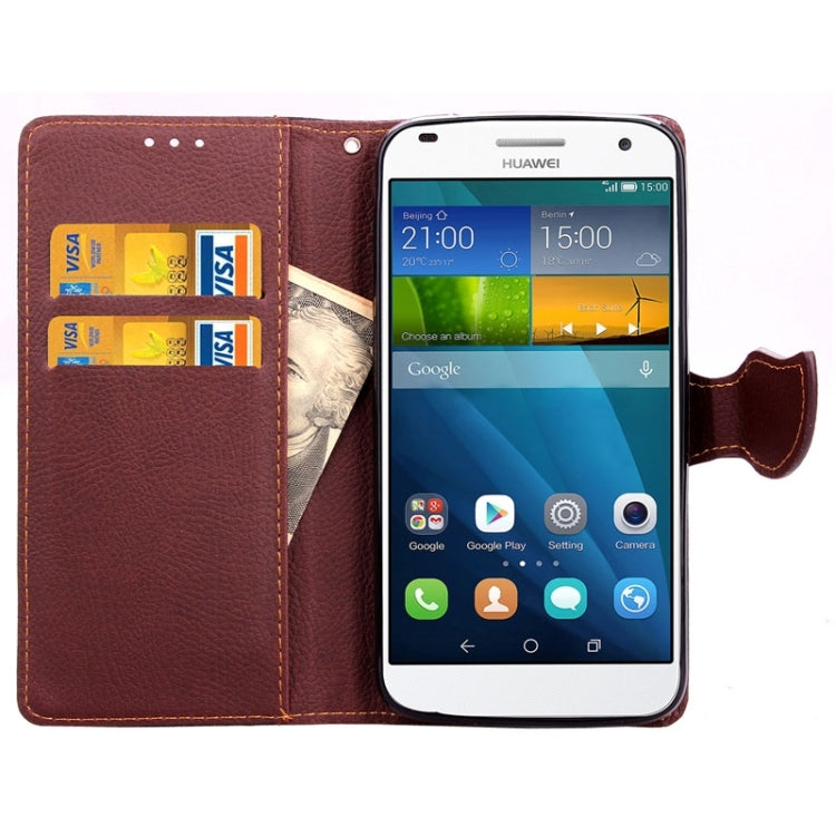 Leaf Magnetic Snap Litchi Texture Horizontal Flip Leather Case with Card Slots & Wallet & Holder & Lanyard for Huawei Ascend G7