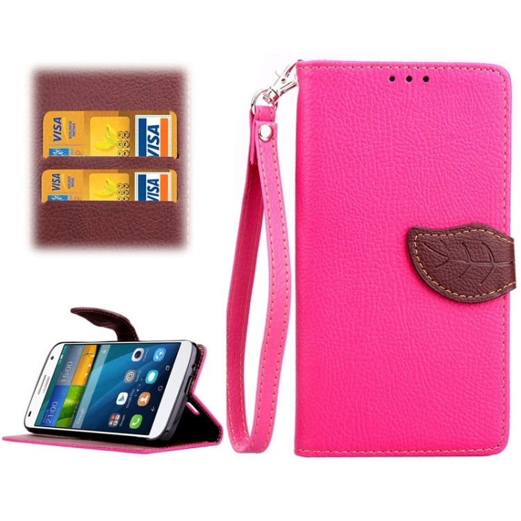 Leaf Magnetic Snap Litchi Texture Horizontal Flip Leather Case with Card Slots & Wallet & Holder & Lanyard for Huawei Ascend G7