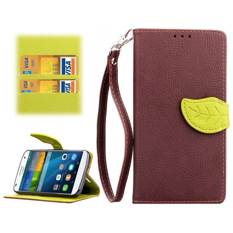 Leaf Magnetic Snap Litchi Texture Horizontal Flip Leather Case with Card Slots & Wallet & Holder & Lanyard for Huawei Ascend G7