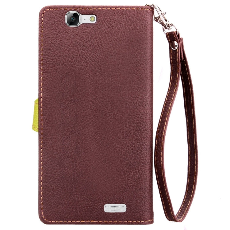 Leaf Magnetic Snap Litchi Texture Horizontal Flip Leather Case with Card Slots & Wallet & Holder & Lanyard for Huawei Ascend G7