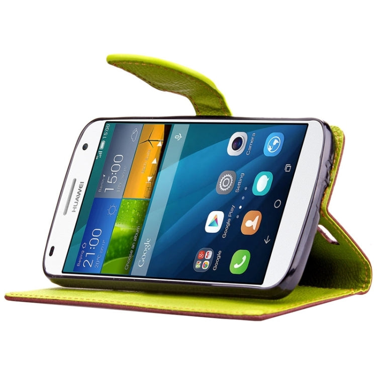 Leaf Magnetic Snap Litchi Texture Horizontal Flip Leather Case with Card Slots & Wallet & Holder & Lanyard for Huawei Ascend G7