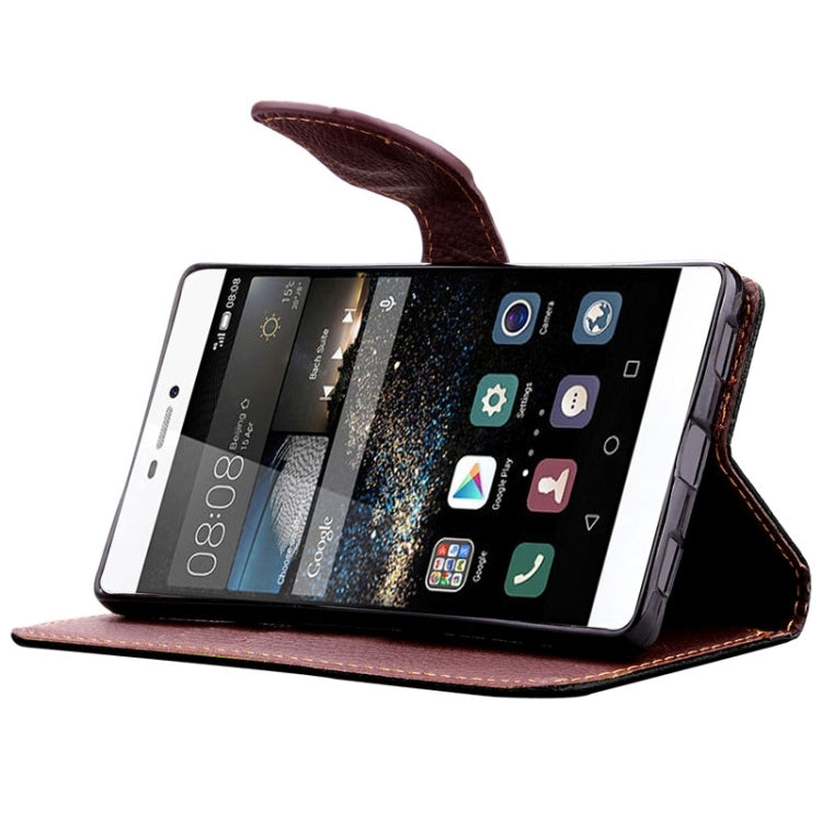 Leaf Magnetic Snap Litchi Texture Horizontal Flip Leather Case with Card Slots & Wallet & Holder & Lanyard for Huawei P8