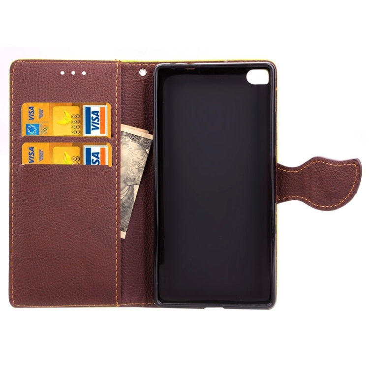 Leaf Magnetic Snap Litchi Texture Horizontal Flip Leather Case with Card Slots & Wallet & Holder & Lanyard for Huawei P8