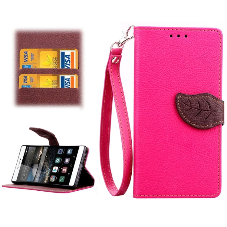 Leaf Magnetic Snap Litchi Texture Horizontal Flip Leather Case with Card Slots & Wallet & Holder & Lanyard for Huawei P8