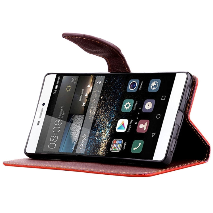 Leaf Magnetic Snap Litchi Texture Horizontal Flip Leather Case with Card Slots & Wallet & Holder & Lanyard for Huawei P8