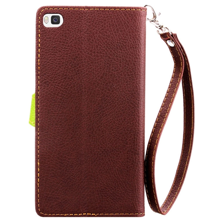 Leaf Magnetic Snap Litchi Texture Horizontal Flip Leather Case with Card Slots & Wallet & Holder & Lanyard for Huawei P8