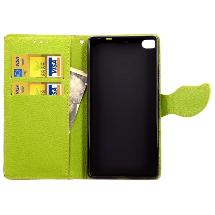 Leaf Magnetic Snap Litchi Texture Horizontal Flip Leather Case with Card Slots & Wallet & Holder & Lanyard for Huawei P8