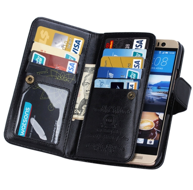 For HTC One M9 Multifunctional Crazy Horse Texture Horizontal Flip Solid Color Leather Case with Nine Card Slots & Wallet