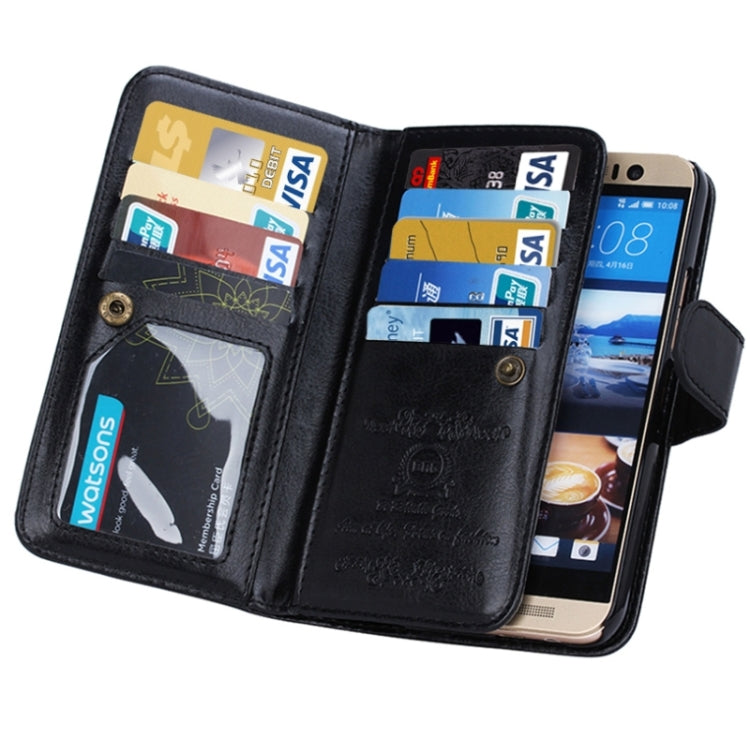 For HTC One M9 Multifunctional Crazy Horse Texture Horizontal Flip Solid Color Leather Case with Nine Card Slots & Wallet