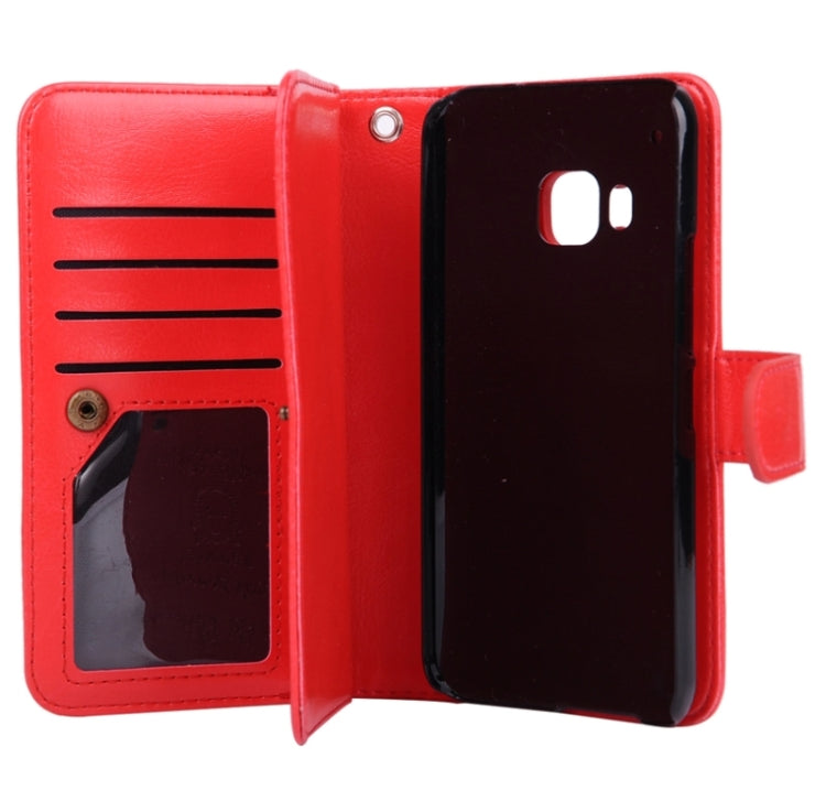 For HTC One M9 Multifunctional Crazy Horse Texture Horizontal Flip Solid Color Leather Case with Nine Card Slots & Wallet