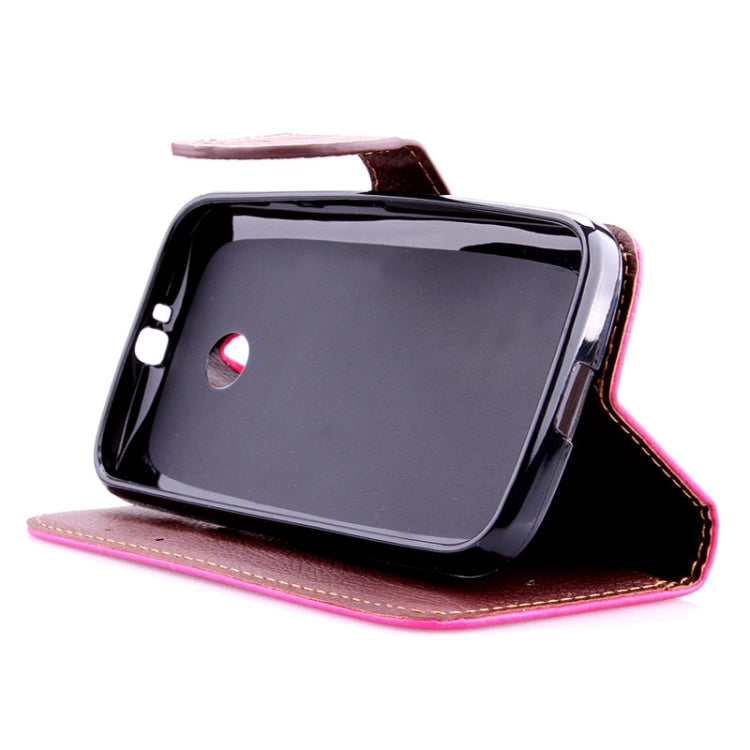 Leaf Magnetic Snap Litchi Texture Horizontal Flip Leather Case with Card Slots & Wallet & Holder & Lanyard for Motorola Moto E / XT1021