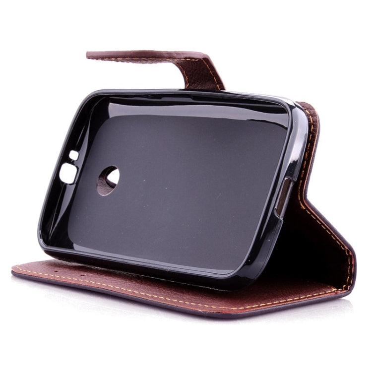 Leaf Magnetic Snap Litchi Texture Horizontal Flip Leather Case with Card Slots & Wallet & Holder & Lanyard for Motorola Moto E / XT1021