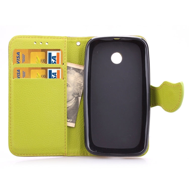 Leaf Magnetic Snap Litchi Texture Horizontal Flip Leather Case with Card Slots & Wallet & Holder & Lanyard for Motorola Moto E / XT1021