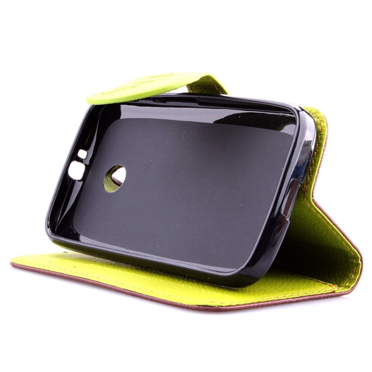 Leaf Magnetic Snap Litchi Texture Horizontal Flip Leather Case with Card Slots & Wallet & Holder & Lanyard for Motorola Moto E / XT1021