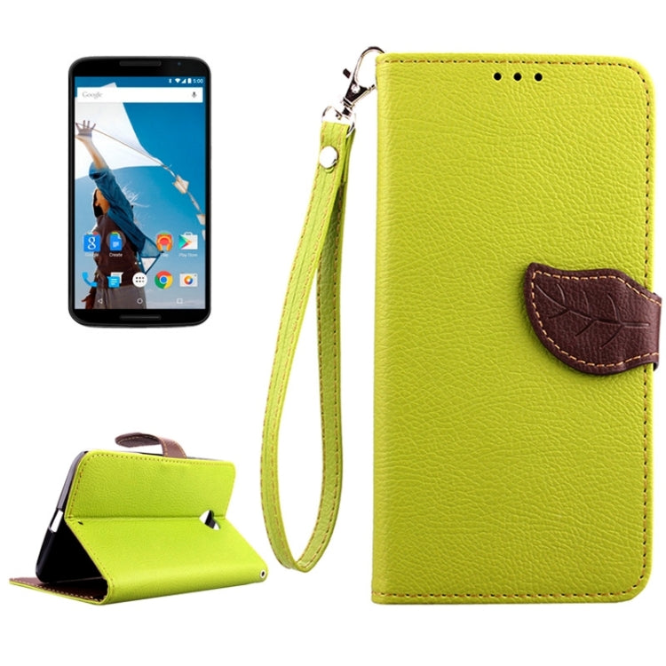 Leaf Magnetic Snap Litchi Texture Horizontal Flip Leather Case with Card Slots & Wallet & Holder & Lanyard for Google Nexus 6