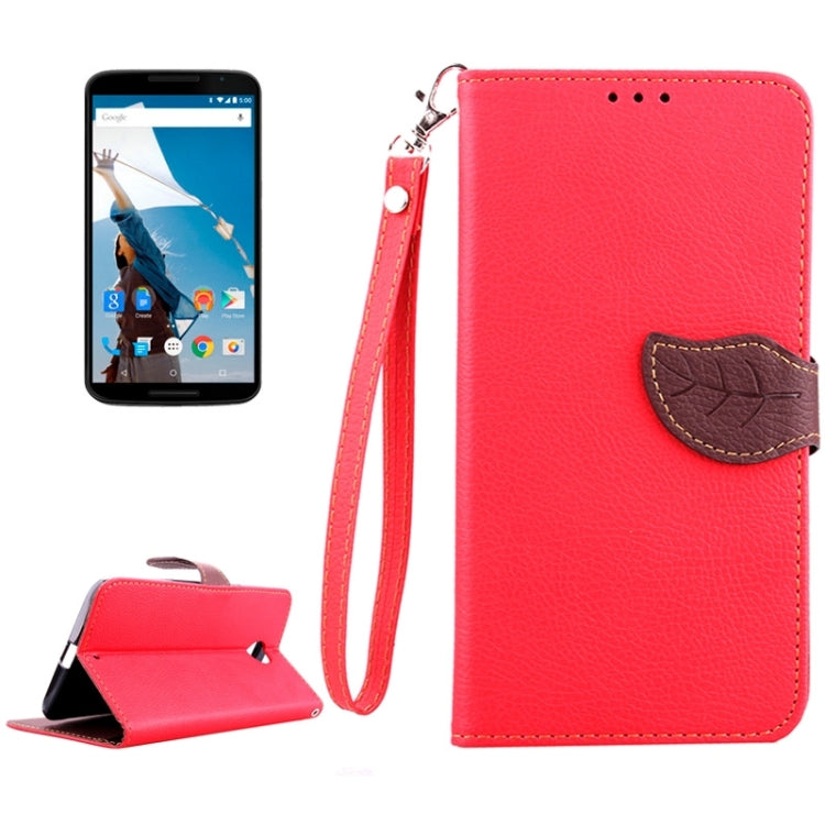 Leaf Magnetic Snap Litchi Texture Horizontal Flip Leather Case with Card Slots & Wallet & Holder & Lanyard for Google Nexus 6