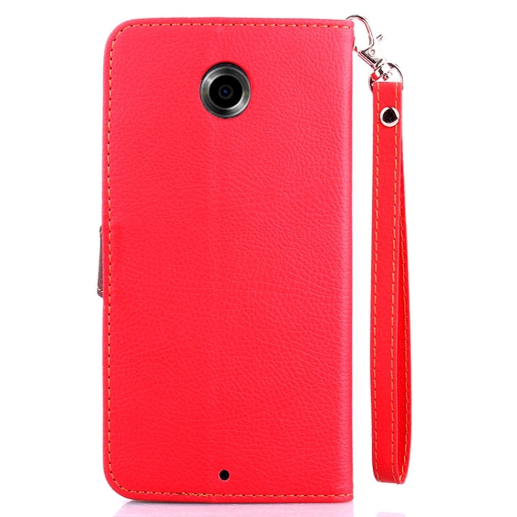 Leaf Magnetic Snap Litchi Texture Horizontal Flip Leather Case with Card Slots & Wallet & Holder & Lanyard for Google Nexus 6