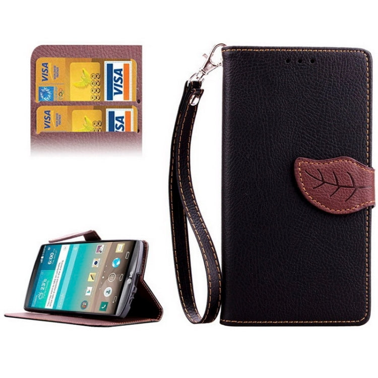 Leaf Magnetic Snap Litchi Texture Horizontal Flip Leather Case with Card Slots & Wallet & Holder & Lanyard for LG G4