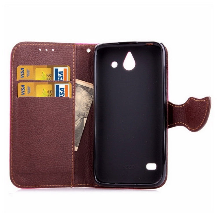 Leaf Magnetic Snap Litchi Texture Horizontal Flip Leather Case with Card Slots & Wallet & Holder & Lanyard for Huawei Ascend Y550