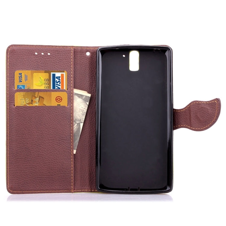 Leaf Magnetic Snap Litchi Texture Horizontal Flip Leather Case with Card Slots & Wallet & Holder & Lanyard for OnePlus One