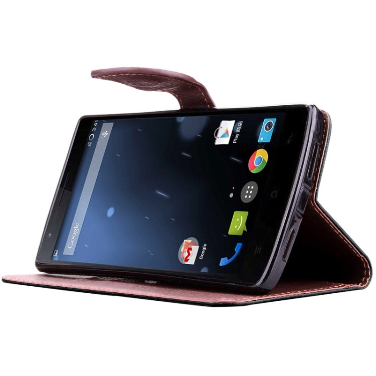 Leaf Magnetic Snap Litchi Texture Horizontal Flip Leather Case with Card Slots & Wallet & Holder & Lanyard for OnePlus One