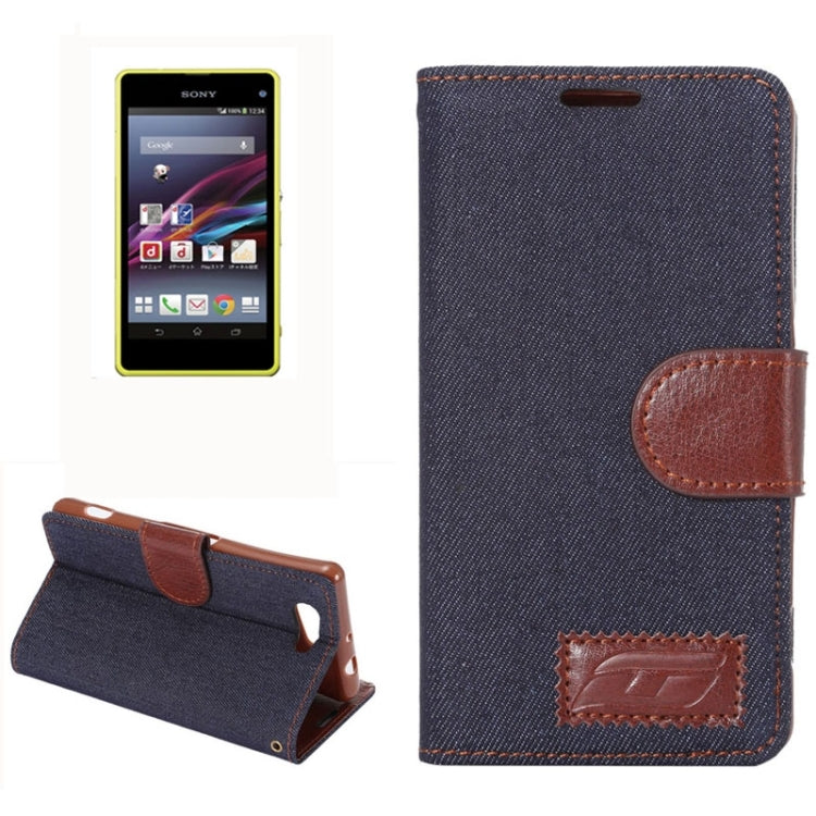 Denim Texture Horizontal Flip Leather Case with Card Slot & Holder for Sony Xperia Z4 Compact