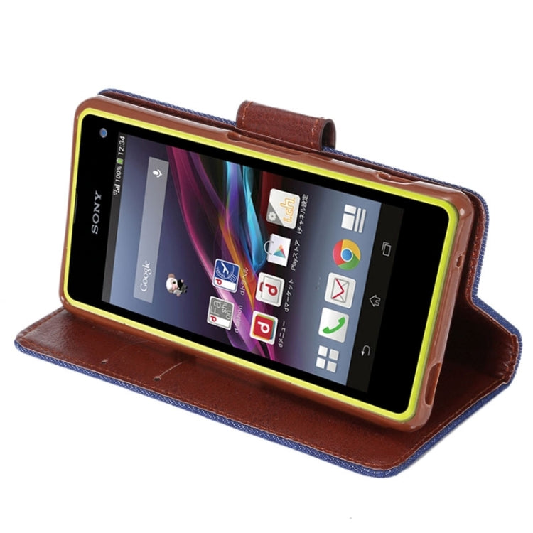 Denim Texture Horizontal Flip Leather Case with Card Slot & Holder for Sony Xperia Z4 Compact