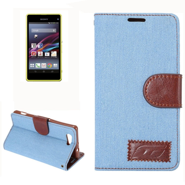 Denim Texture Horizontal Flip Leather Case with Card Slot & Holder for Sony Xperia Z4 Compact