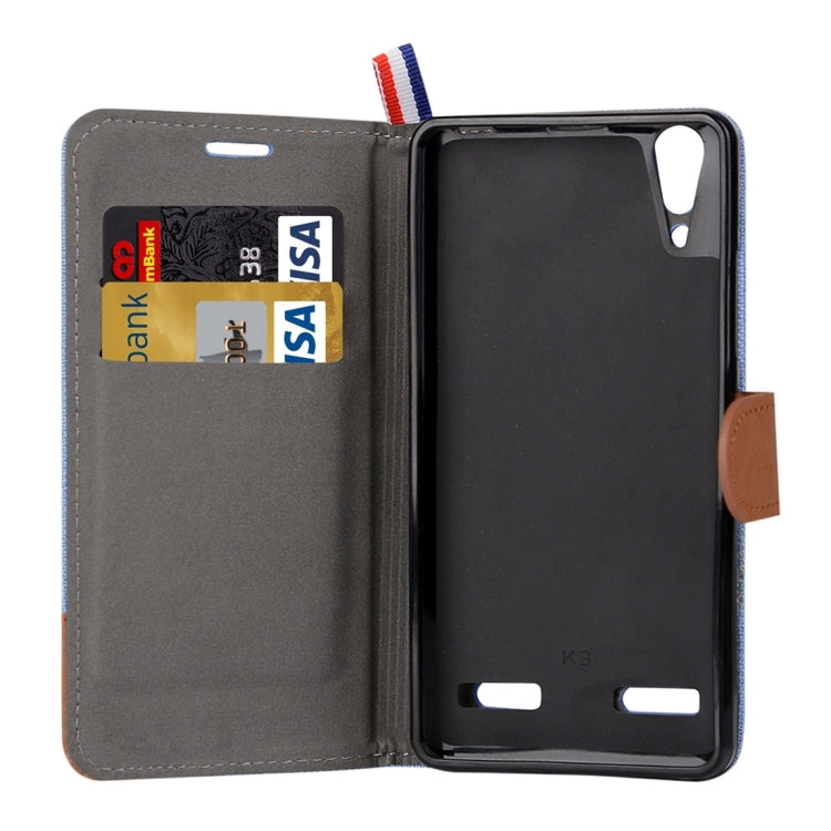 Denim Texture Horizontal Flip Leather Case with Card Slots & Holder for Lenovo A6000