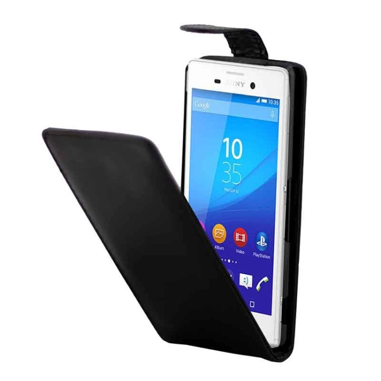 Vertical Flip Magnetic Button Leather Case for Sony Xperia M4 Aqua