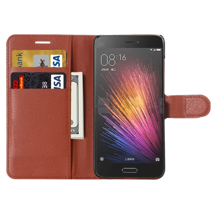 For Xiaomi Mi5 Litchi Texture Horizontal Flip Leather Case with Holder & Card Slots & Wallet