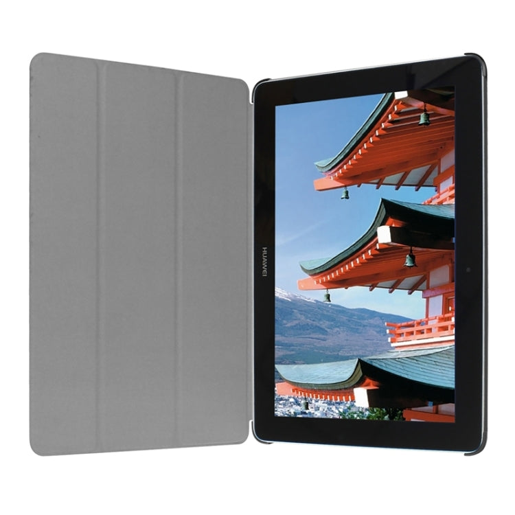 Stone Texture Solid Color Leather Case with Three-Folding Holder for Huawei MediaPad 10 FHD