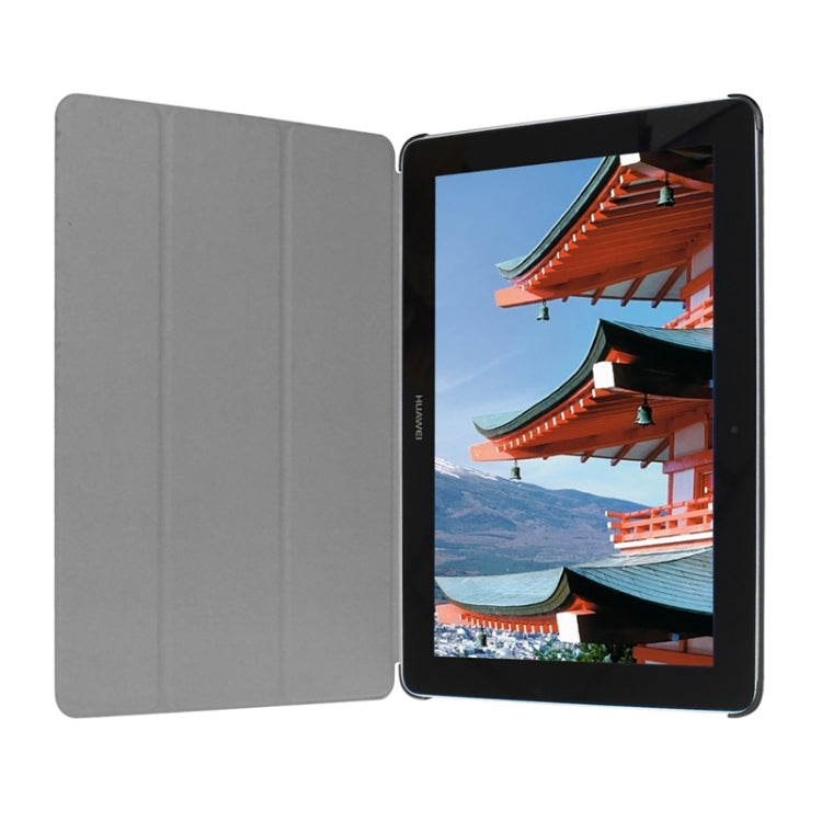 Stone Texture Solid Color Leather Case with Three-Folding Holder for Huawei MediaPad 10 FHD