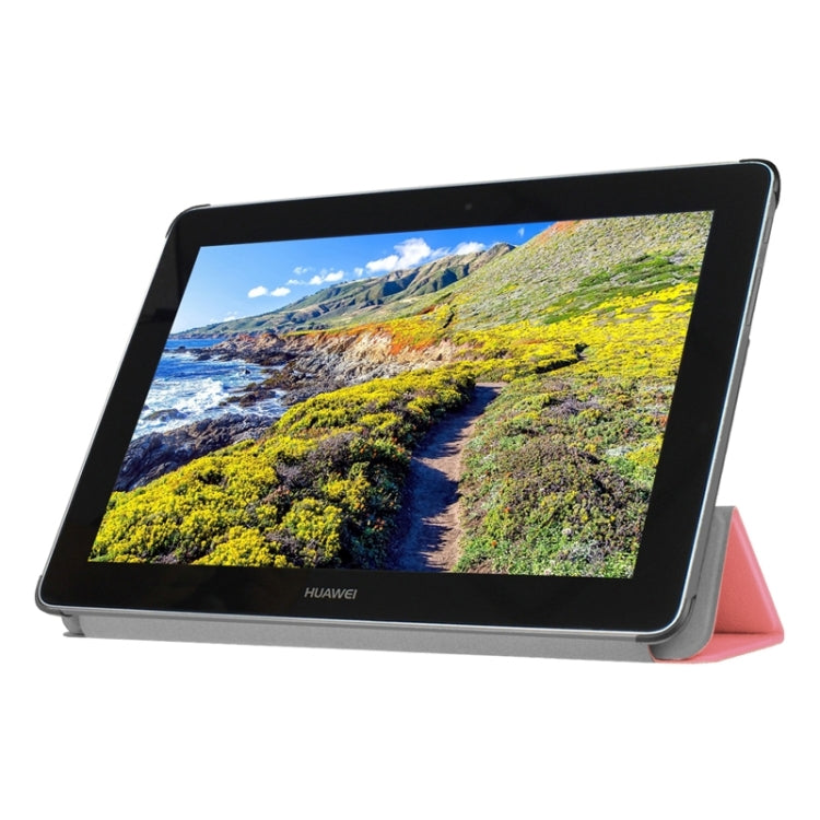 Stone Texture Solid Color Leather Case with Three-Folding Holder for Huawei MediaPad 10 FHD