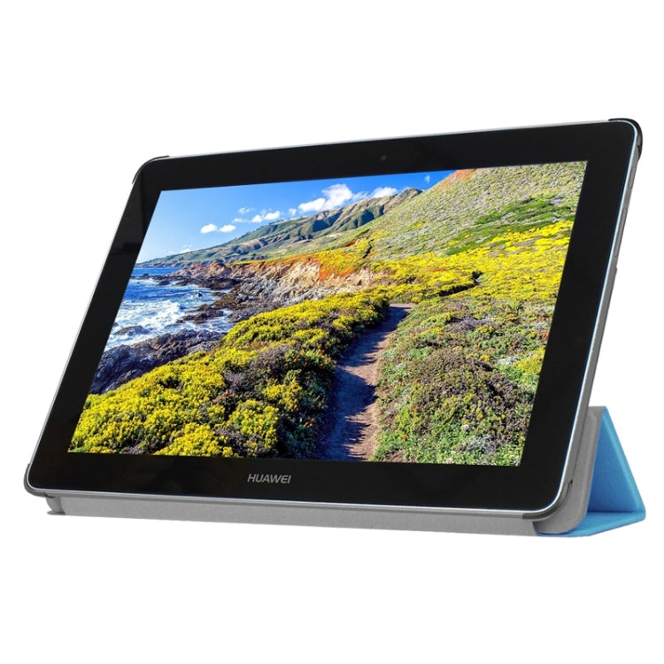 Stone Texture Solid Color Leather Case with Three-Folding Holder for Huawei MediaPad 10 FHD