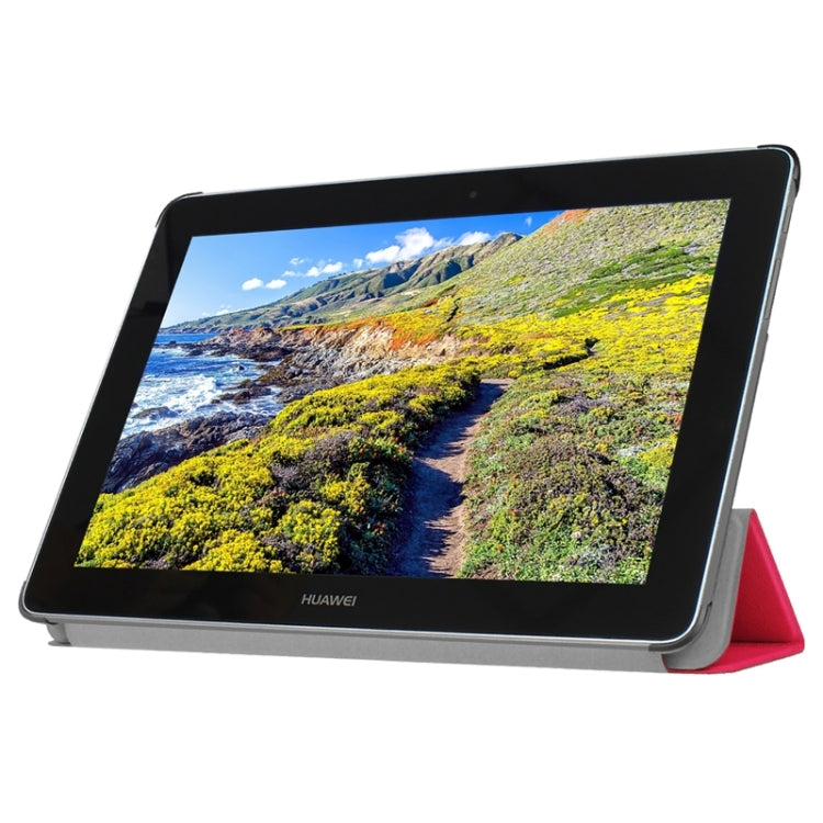 Stone Texture Solid Color Leather Case with Three-Folding Holder for Huawei MediaPad 10 FHD