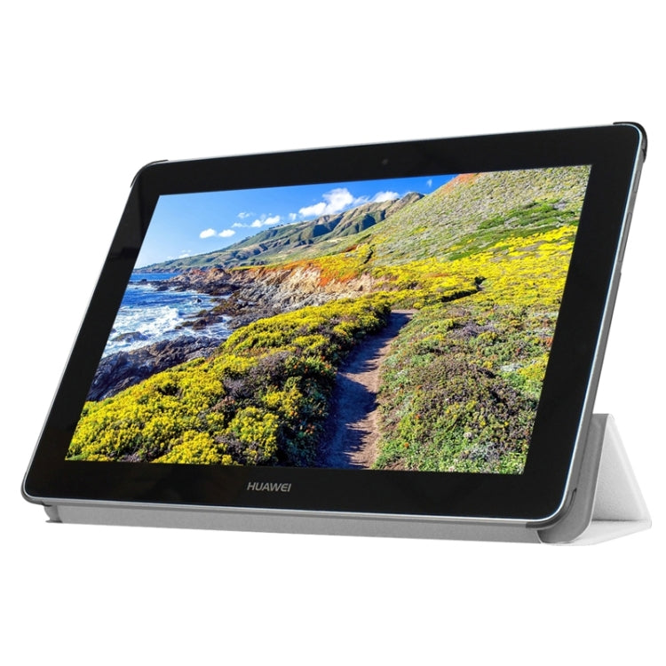 Stone Texture Solid Color Leather Case with Three-Folding Holder for Huawei MediaPad 10 FHD