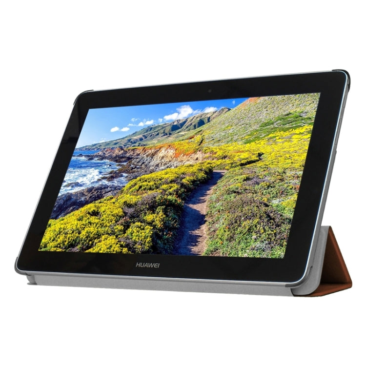 Stone Texture Solid Color Leather Case with Three-Folding Holder for Huawei MediaPad 10 FHD