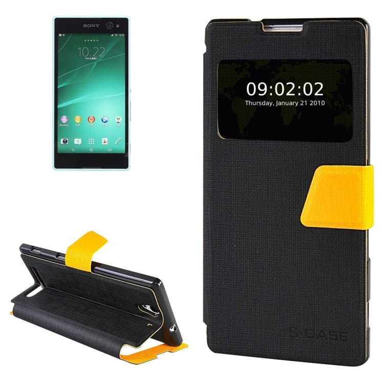 Cross Texture Color Matching Horizontal Flip Leather Case with Call Display ID & Holder for Sony Xperia C3